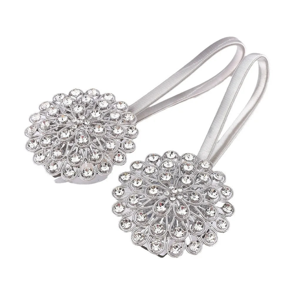 Flower Shape Magnetic Curtain Holdback Clips Magnet Fastening Sparkling Crystal Curtain Tieback Fasteners Attractive Design Vue Silver