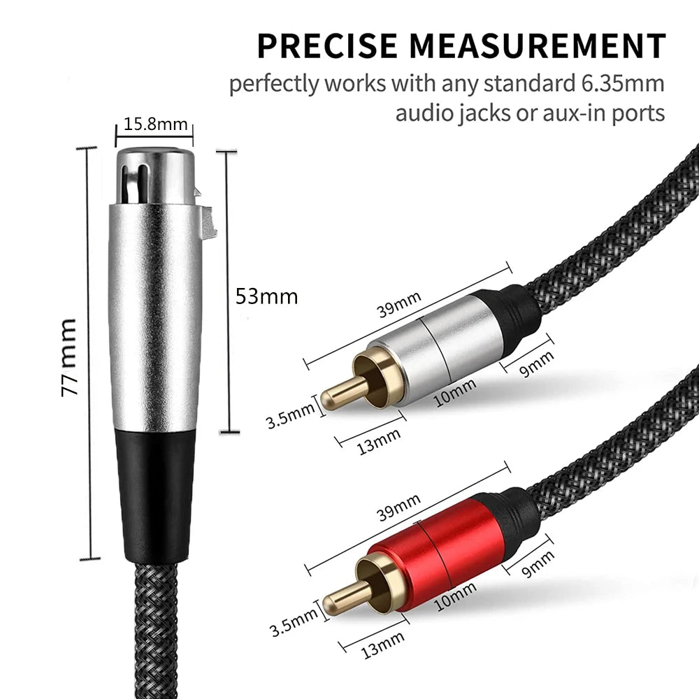 Professional XLR Male/Female To Dual RCA Male Cable Stereo Audio Interconnect Cable Adapter for Headphone Amplifier Mic Vue