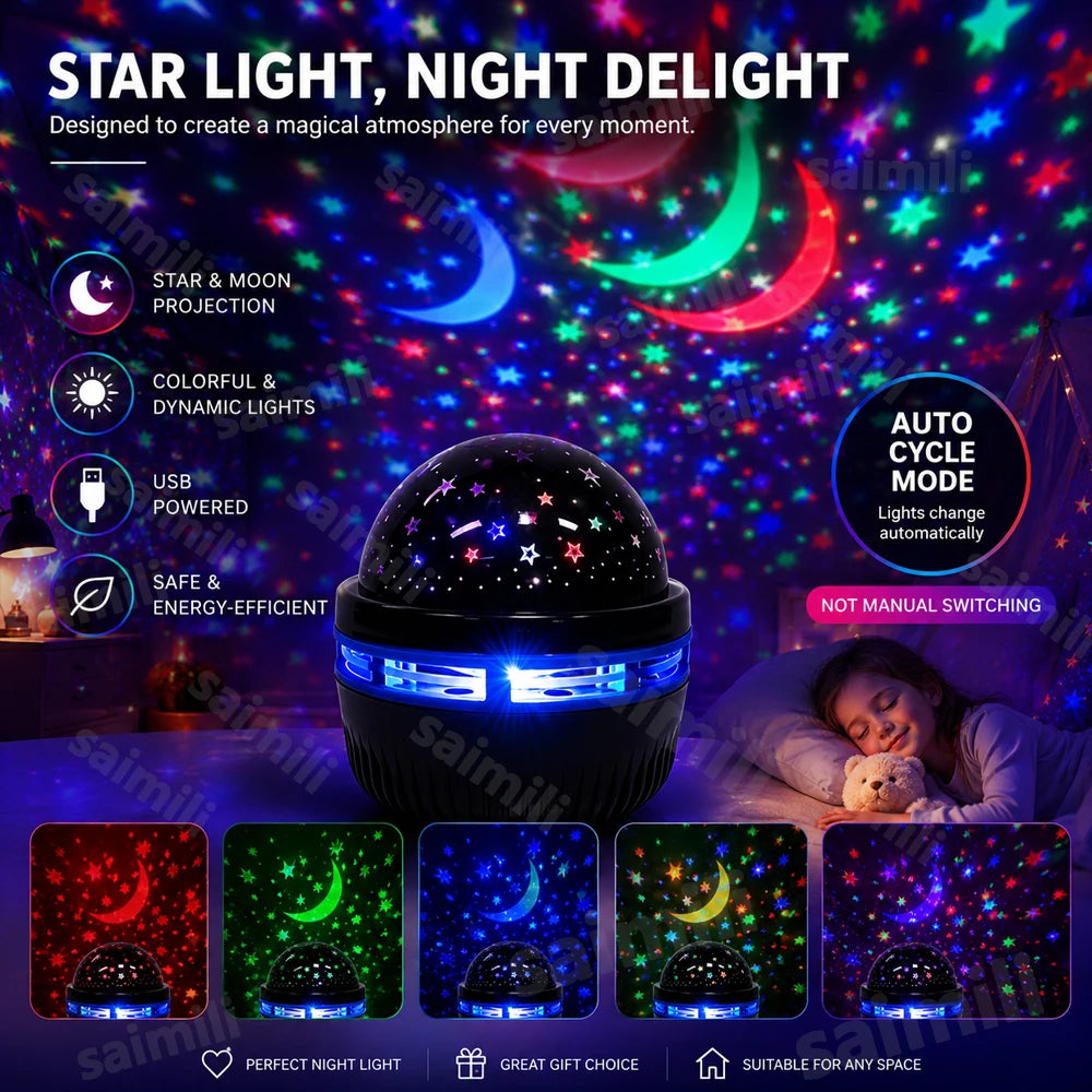 USB Star Moon Projector Night Light Projection Lamp Bedroom Room Lighting Lamp for Home Theater KTV Atmosphere Decor Vue