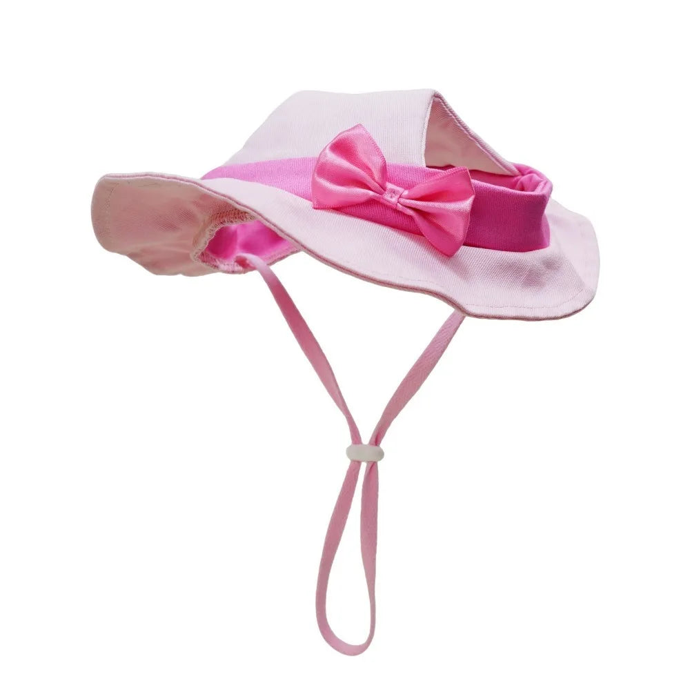Adjustable Straps Cat Fisherman Hat Breathable Comfortable Pet Sun Hat with Ear Holes UV Protection Summer Pet Hat for Summer Vue Pink XL
