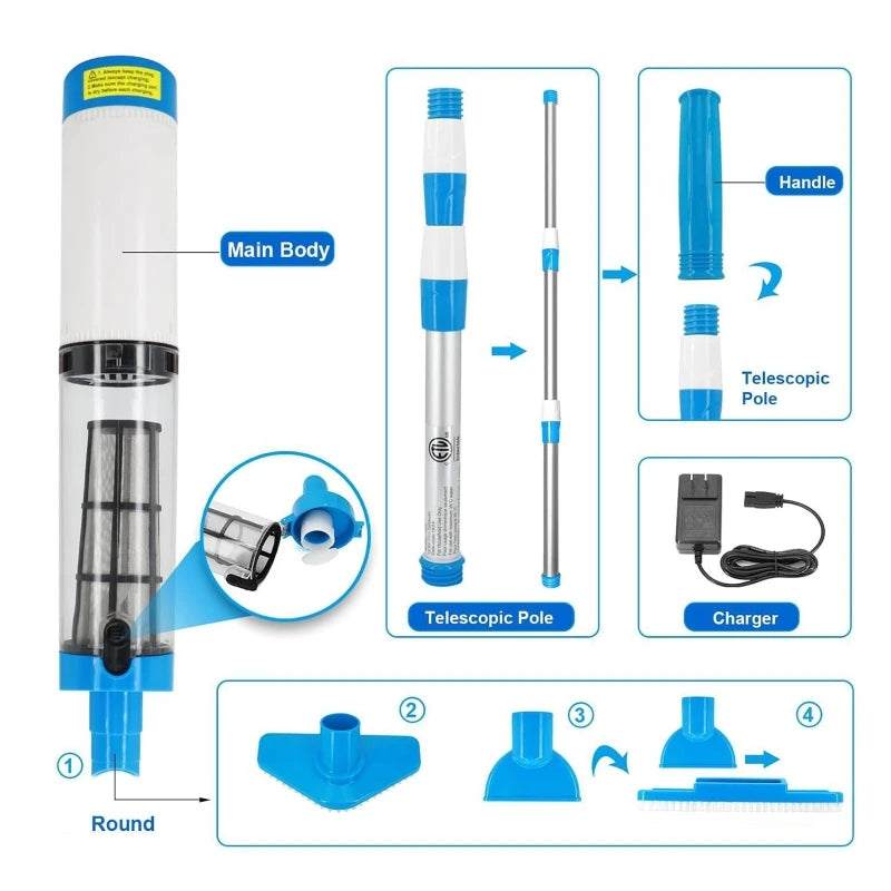 3-in-1 Cordless Handheld Pool Vacuum – Spa, Pond & Hot Tub Pool Vacuum Cleaner Vue