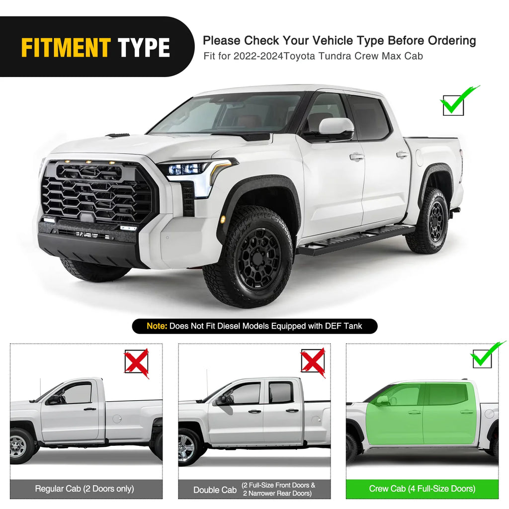 Nilight Running Boards for 2022 2023 2024 2025 2026 Toyota Tundra Crewmax Cab 4 Full Size Doors 6 Inch Side Step Nerf Bars Black Vue