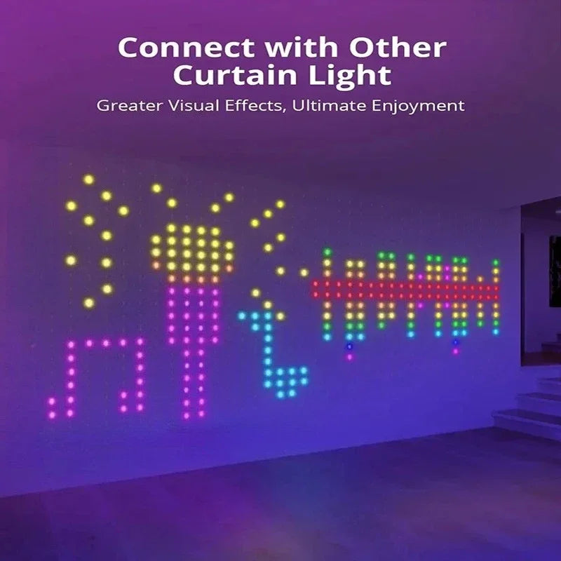 Smart BT APP DIY Text Anime Pattern Display RGBIC Fairy LED Curtain Light String Music Sync Valentine's Day/Birthday/Party Decor Vue
