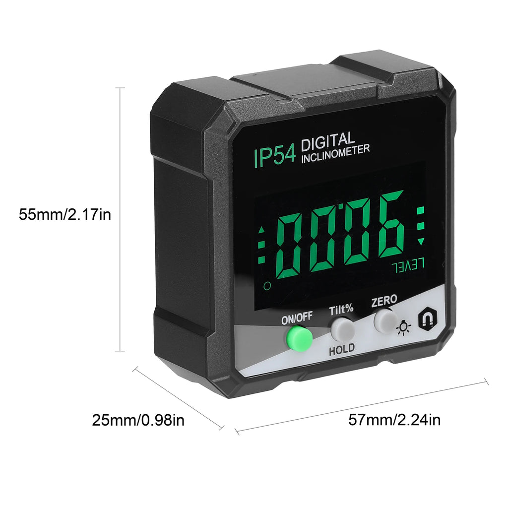 IP54 4x90° Portable Digital Inclinometer LCD Backlight Digital Protractor Slope Meter Digital Angle Ruler Single Side Magnetics Vue