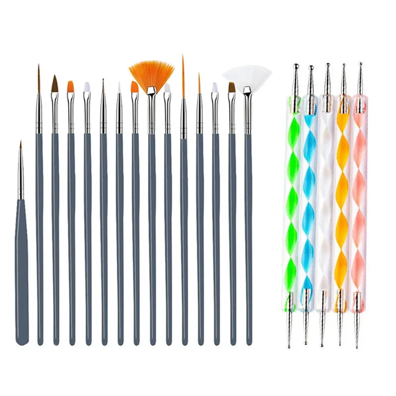 Black Nail Art Brush Dual-ended Rhinestone & Plastic Brush Painting & Dotting & Craving Pen Kit Vue