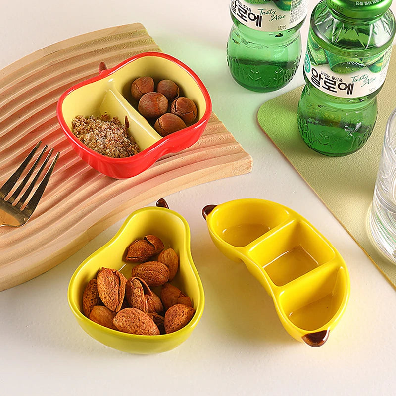 Korean Style Creative Porcelain Dish Cute Fruit Shape Ceramic Household Tableware Barbecue Hot Pot Sauce Condiment Dishes Vue