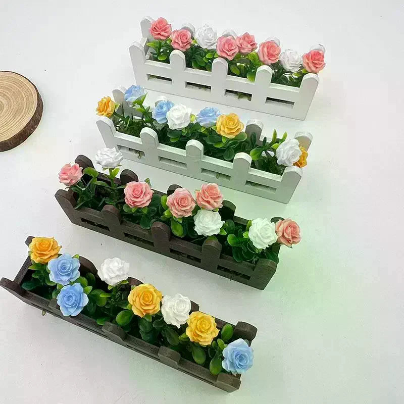 1Pcs Garden Lifelike Artificial Flower Miniature Potted Plants Decoration 1:12 Scale Dollhouse Simulated Rose Flowers Ornament Vue