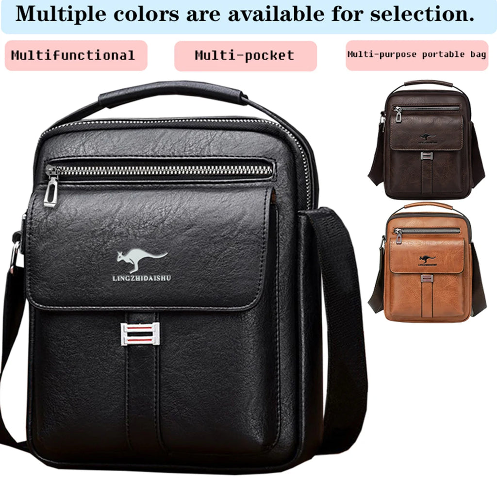 Men Multifunctional Leather Shoulder Bag Multi Pocket Crossbody