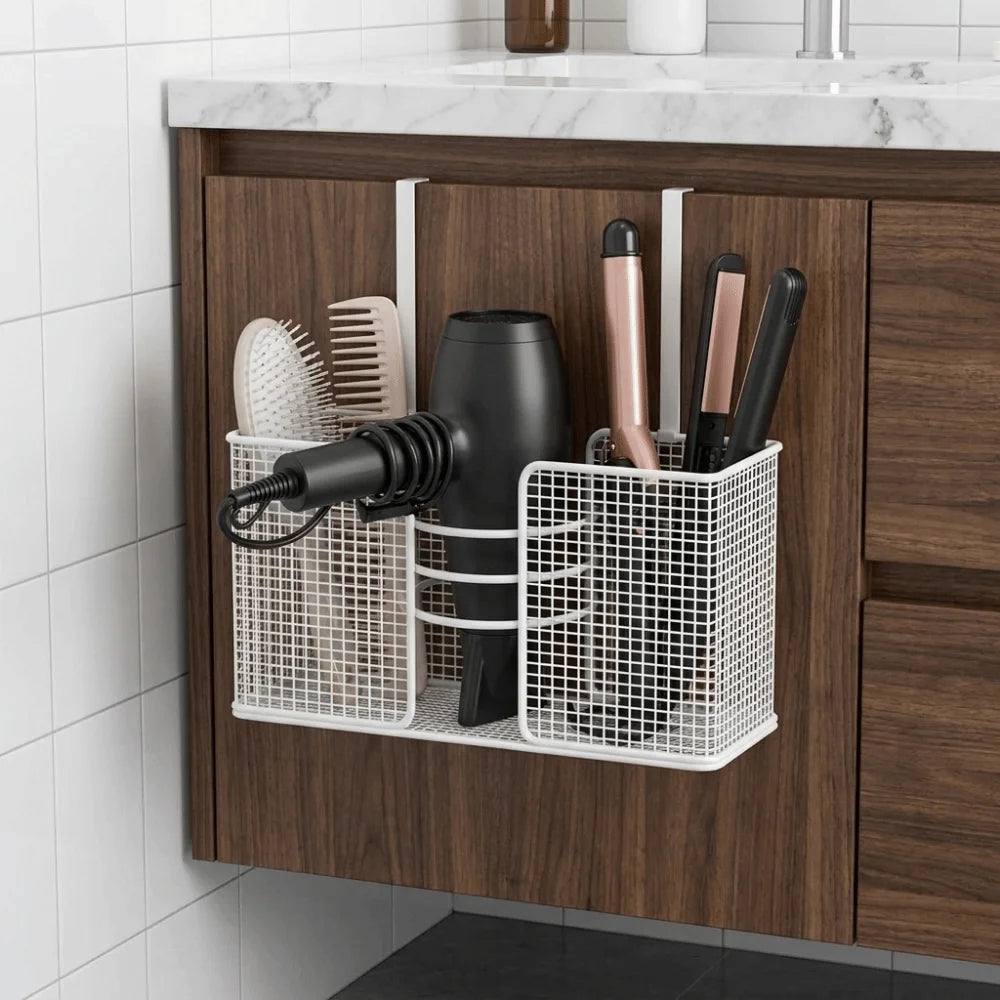Wall Mounted Hair Dryer Storage Rack Iron No-Drill Comb Curling Storage Rack Space Saving Large Capacity Vue