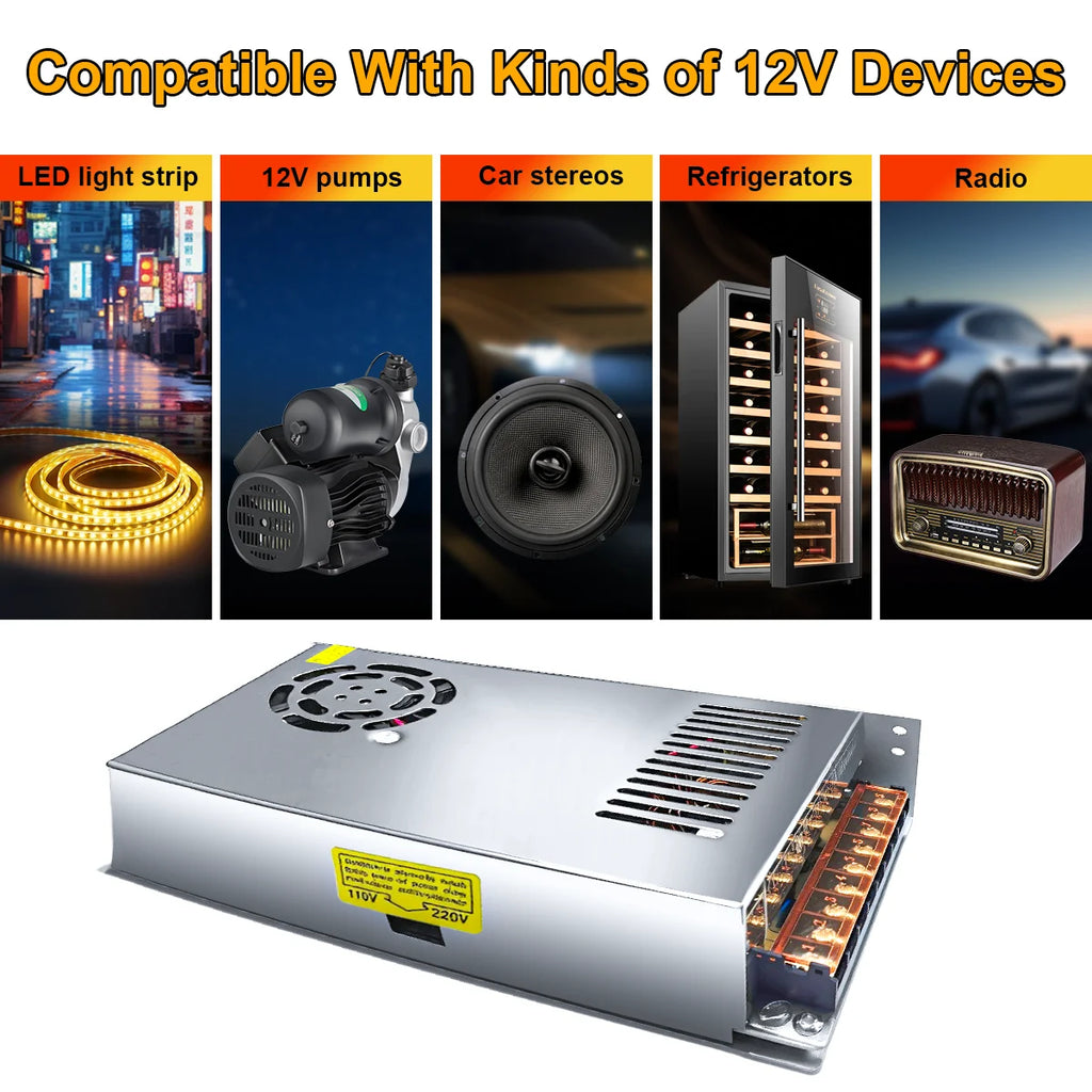 Switching Power Supply 60W 250W 500W AC 110V 220V to DC 12V Converter Transformer Light Transformer Source LED Adapter CCTV Vue