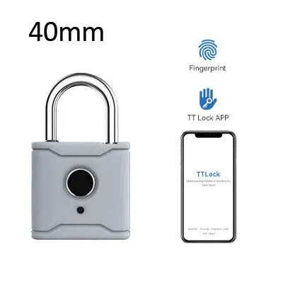Waterproof Travel Portable Security TTlock App Keyless Biometric Padlock With Fingerprint Reader Vue grey 40mm