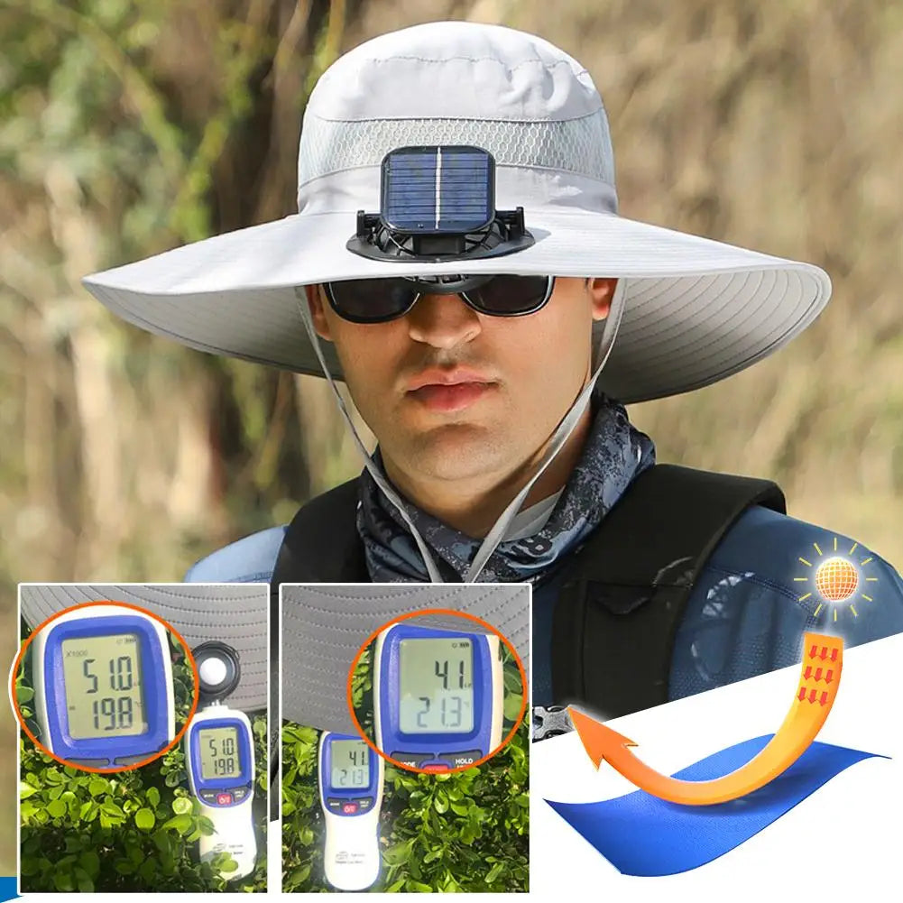 Cooling Breathable Waterproof Big Hat Wide Brim Sunshade Hat Block Ultraviolet Rays Fan Outdoor Fishing Solar Charging Fan Hat Vue
