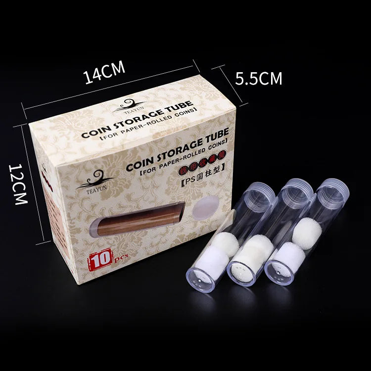10pcs Coin Tubes Round Clear Plastic Storage Tubes Dollar Size Storage Tube Holder Threaded Cap with Two Coin Pads for Collector Vue 10pcs coin tubes