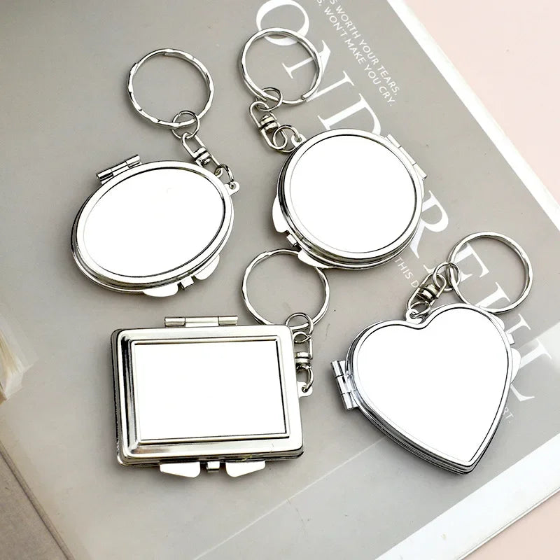 Mini Keychain Mirror Folding Pocket Double Makeup Mirror Heart-Shaped Round Cosmetic Mirror Small Portable for Travel Vue