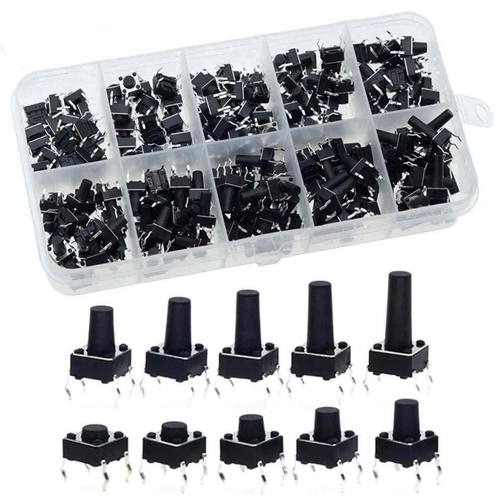 200pcs 6*6 Size Key Switch Kit Tactile 4 Feet Tact Push Button Switch PCB Mixed Touch Buttons Universal Switch Vue Beige