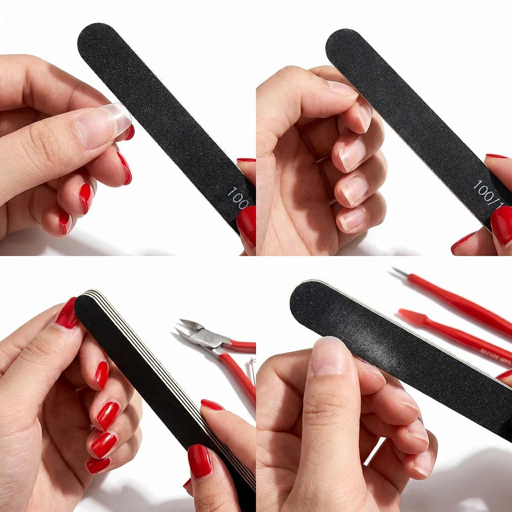1 5 10 25 Pack Double Sided Nail Files 100 180 Grit Black Sanding Boards Washable Nail Care Tool for Natural Acrylic Nails Salon Vue