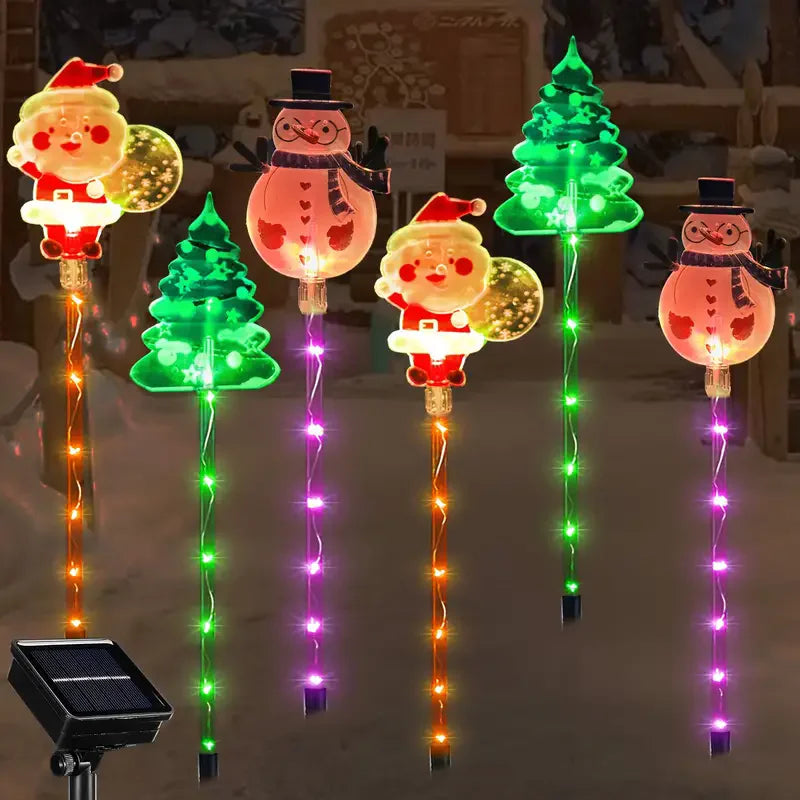 6PCS Solar Christmas Pathway Lights Solar Christmas Decor LED Lights Outdoor Waterproof Garden Stake Lights Walkway Holiday Vue Golden Yellow 6 LED