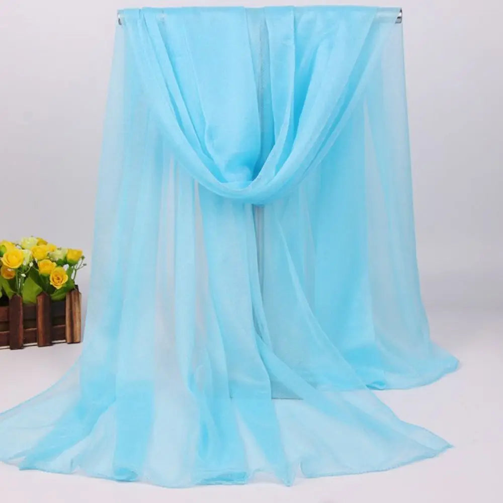 Summer Lightweight Silk Scarf Soft Anti-UV Shawls Breathable Pashmina Vue Sky blue