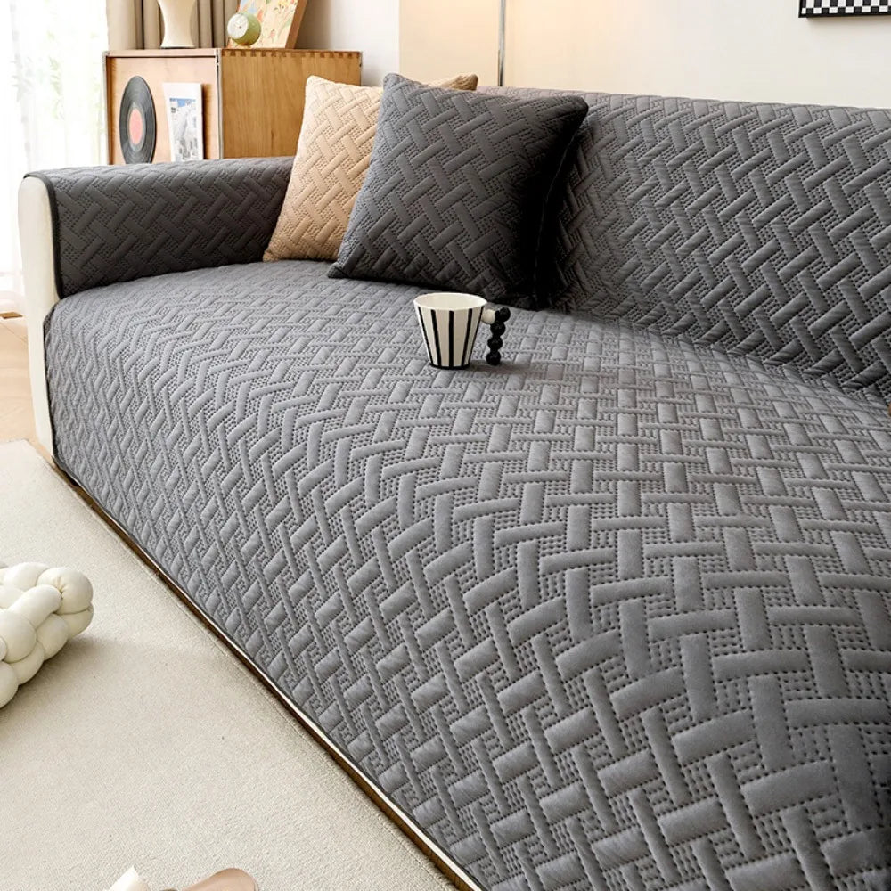 Non-slip Design Dutch Velvet Sofa Cover Striped Pattern Anti Slip Full Cover Sofa Cover Dirt Resistant Stretch Fabric Vue Grey 90-160cm
