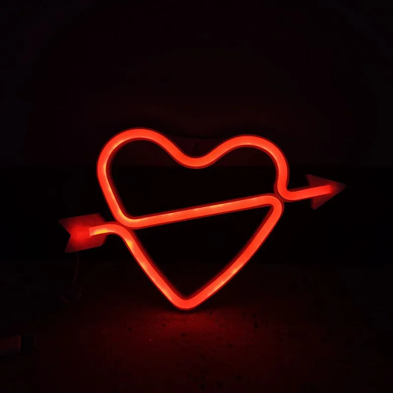 Cupid Arrow Heart Neon Light Sign LED Love Modeling Lamp Wall Decoration for Bedroom Shop Birthday Party Valentine's Day Gift Vue Cupid red
