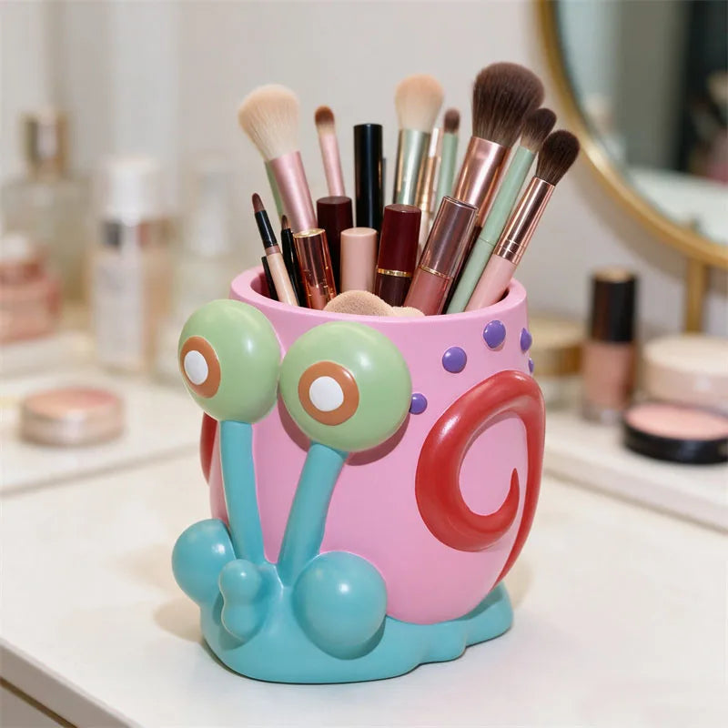 Cute Gary Snail Makeup Brush Holder Cartoon Cosmetic Tools Storage Box Plastic Desktop Container for Lipsticks Eyebrow Pencils Vue