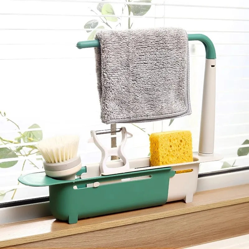 Adjustable Over Sink Dish Rack Extendable Drain Basket for Washing Vegetables Dishes Sponge Towel Storage Kitchen Organizer Tray Vue