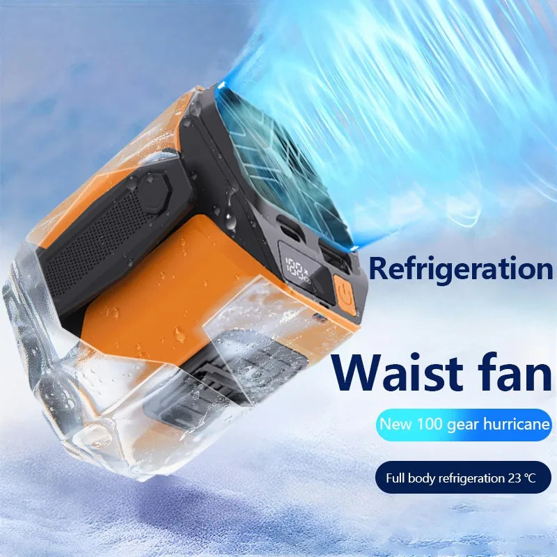 Portable Waist Fan 10000mAh LED Lighting Hanging Neck Fan with Power Bank 5 Speed Strong Airflow Cooling Fan for Outdoor Working Vue
