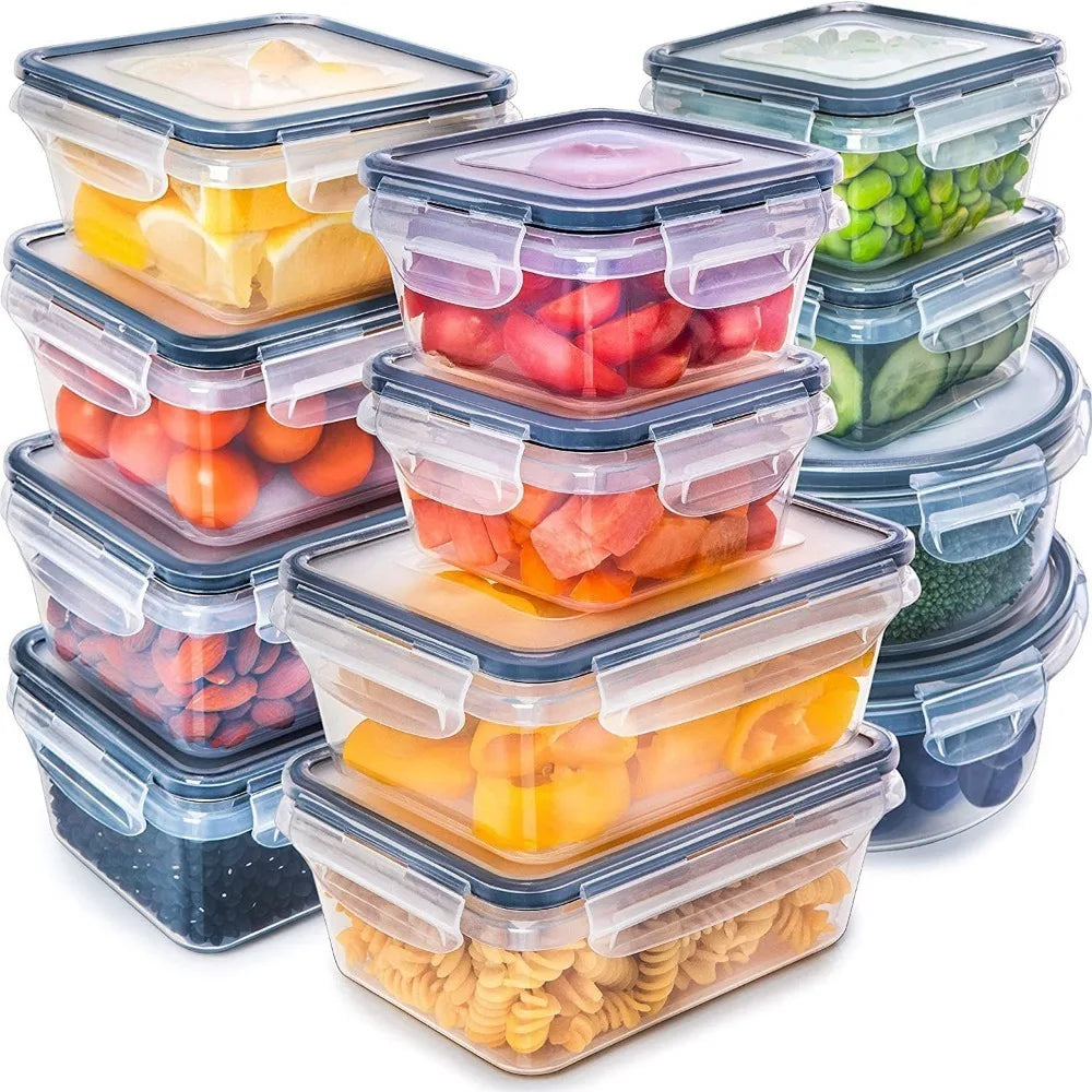 12PCS/SET Plastic Refrigerator Storage Box Transparent Stackable Food Freezer Box Square Odorless Kitchen Storage Container Vue 12PCS-SET