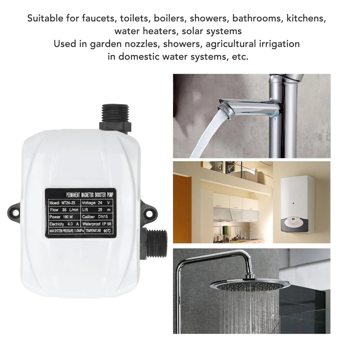 Automatic Booster Pump Automatic Water Booster Pump Booster Pump Water Pressure High Lift 180W for Kitchen Sink Shower DC24V Vue