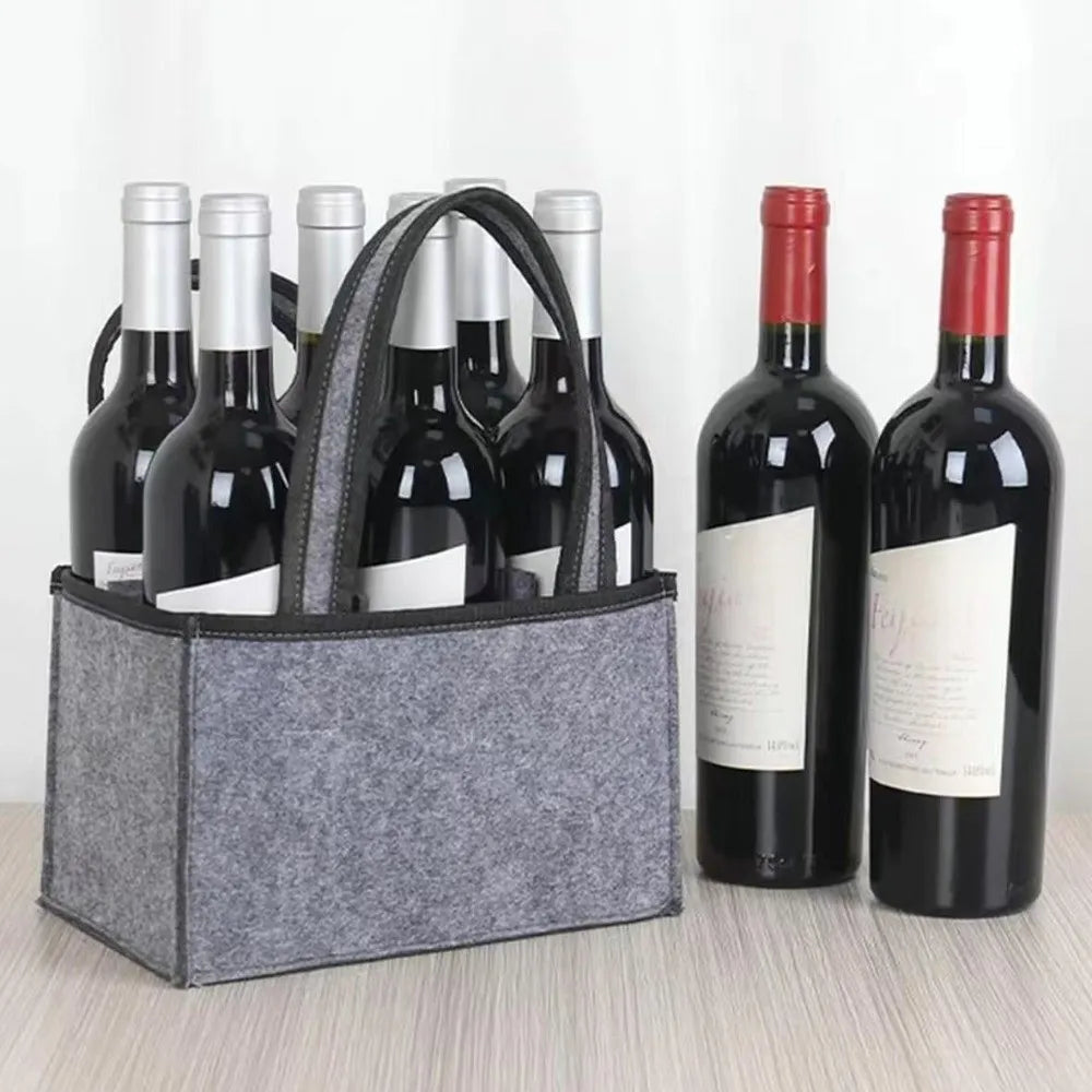 Portable 6 Compartments Wine Bottle Holder Bag Washable Multi-Purpose Felt Bottle Holder with Handle Wine Bottle Carrier Wedding Vue