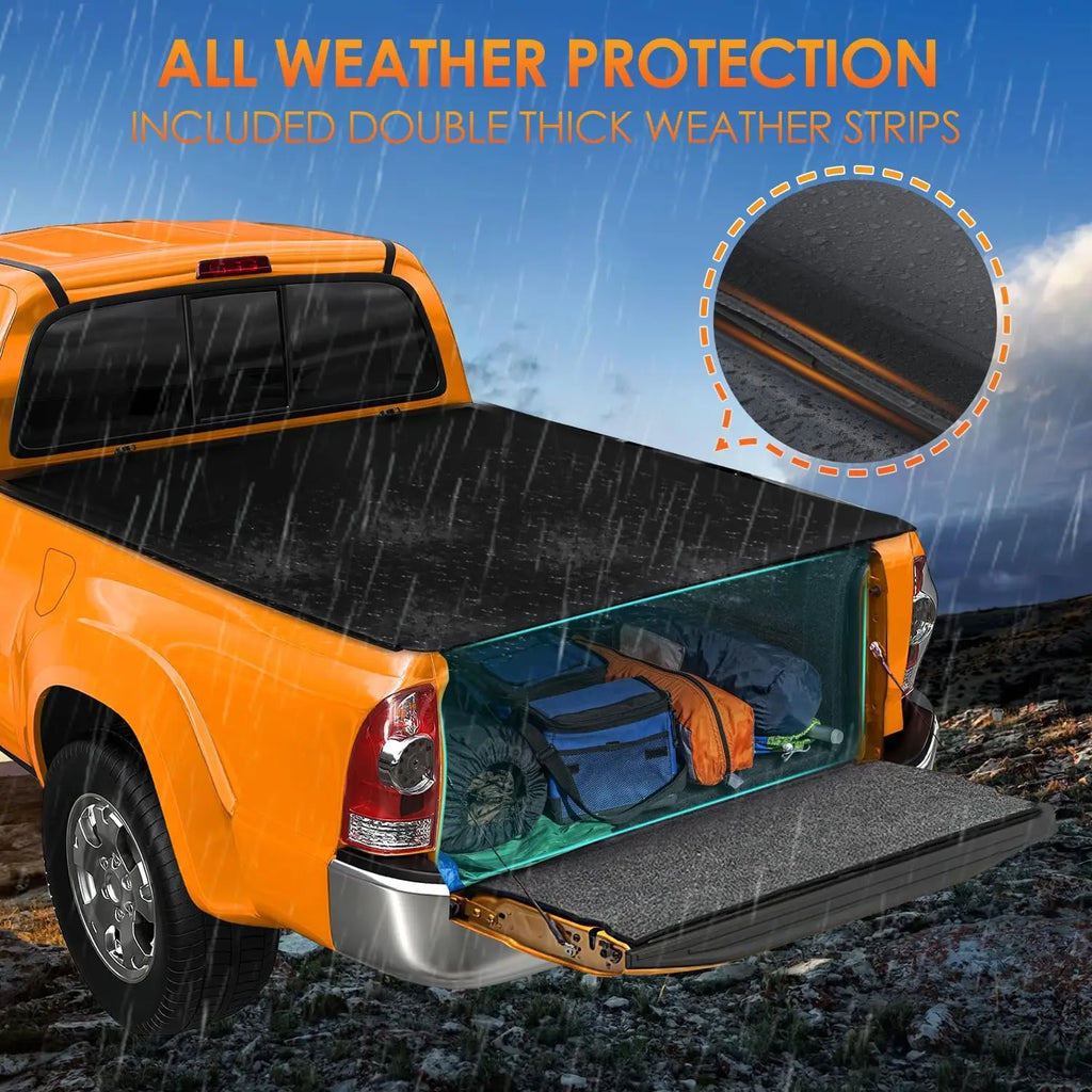 Nilight Soft Tri-Fold Truck Bed Tonneau Cover for Toyota Tundra 2014-2021 5.5FT & 2022-2024 5.5FT/6.5FT, Heavy Duty Waterproof Vinyl Pickup Bed Cover, Foldable No Drill Exterior Truck Accessories, Cargo Protection Vue