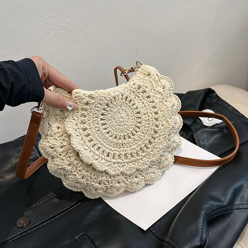 Vintage Woven Handbag Vacation Round Summer Beach Bag Fashion