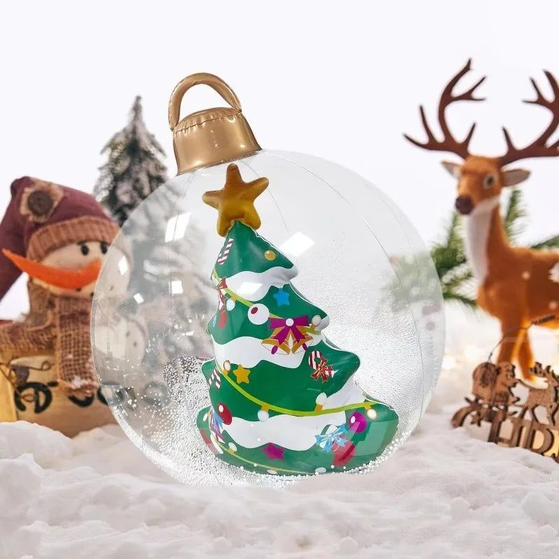 Christmas Themed LED Lighted PVC Clear Balloon Double Layer Inflatable Festive Ball for Outdoor Party Display Ornament Decor Vue
