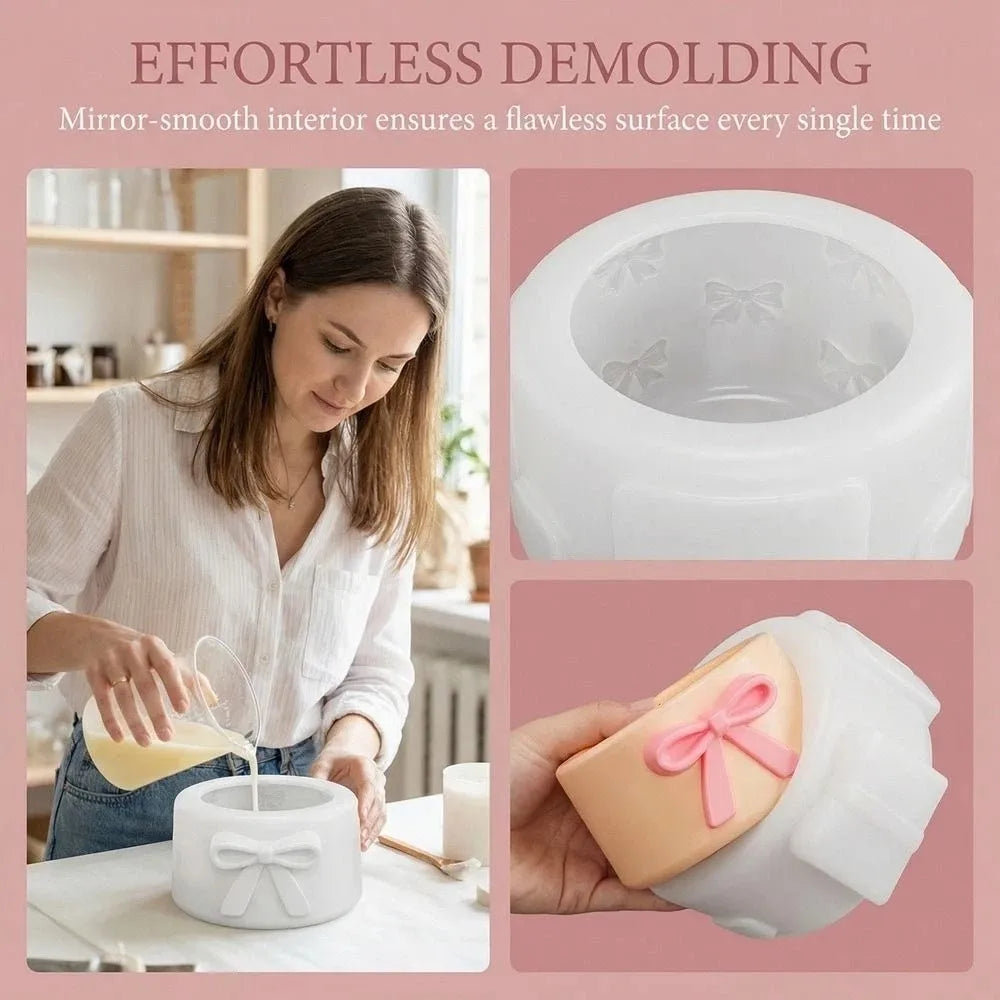Decorative Bow Pattern Candle Cup Mold Silicone Non-Stick Aromatherapy Cup Mold Flexible DIY Storage Jar Mould Gift Making Vue