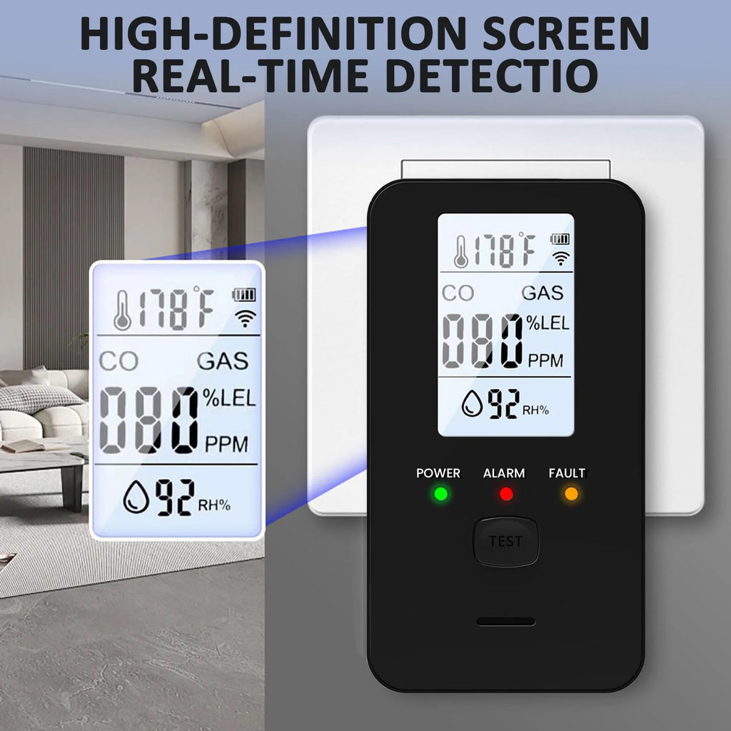 4-in-1 Gas & CO Detector with LCD, Temp & Humidity Display Gas & CO Detector Vue
