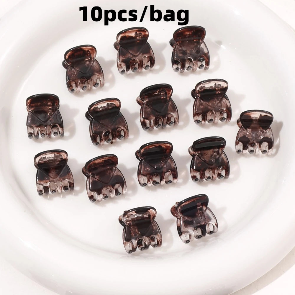 10pcs Practical Accessories Black Plastic Mini Hair Clips Small Claws Non Slip Plastic Hairpins Hair Accessories Hair Styling Vue Gray-leopard-print
