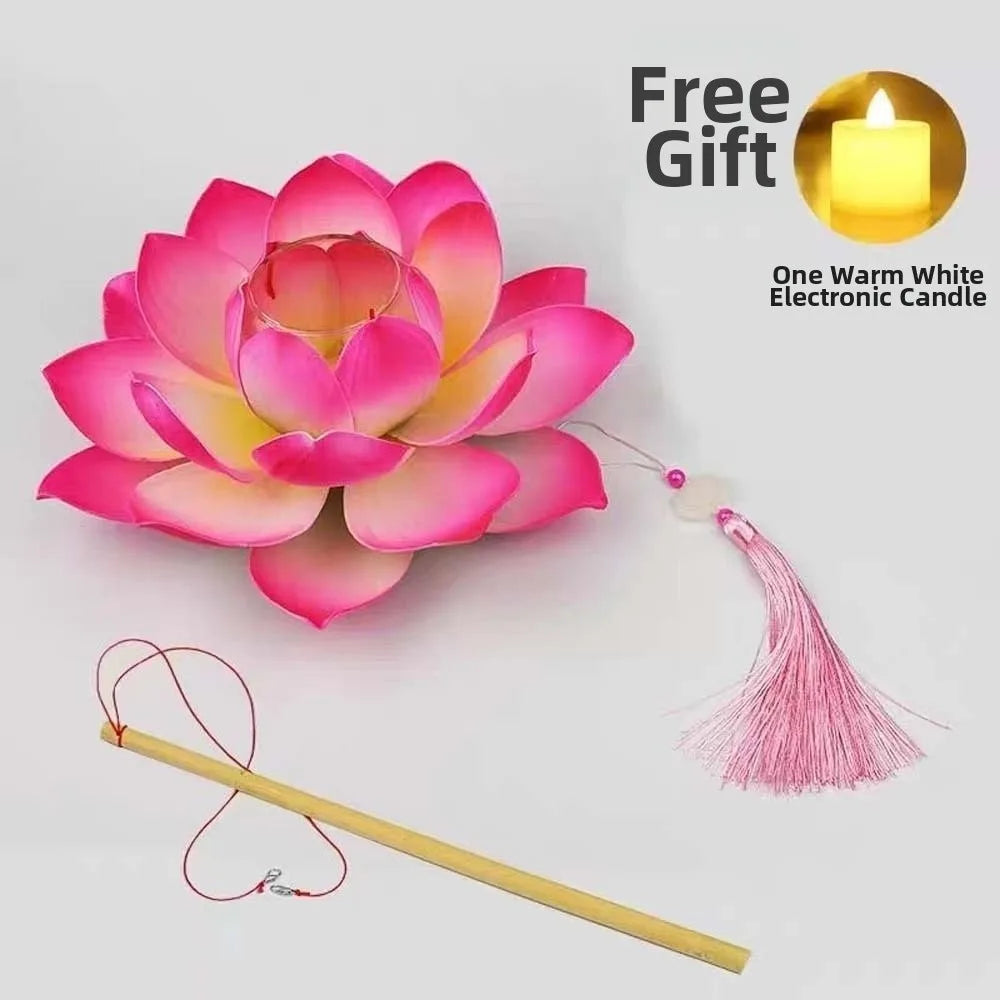 Ancient Style Lotus Lantern Creative Design Elegant Tassel Flower Lamp DIY Material Warm Light Handheld Light Festival Gift Vue Pink 28 CM