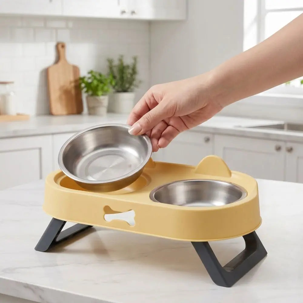 Stainless Steel Elevated Cat Bowl Cat Shaped Neck Protection Raised Pet Feeder Double Bowl Anti-Vomiting Dog Food Container Vue