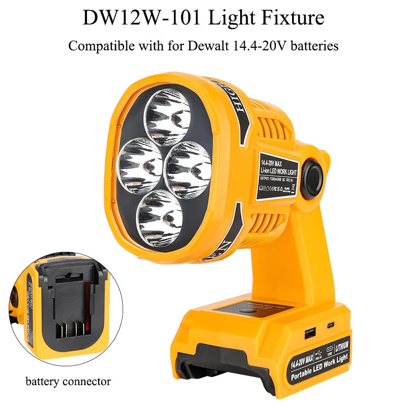 12W Wireless Flashlight Portable Folding Work Light Compatible with For Dewalt 20V Lithium Batteries Handheld Outdoor Spotlight Vue For Dewalt