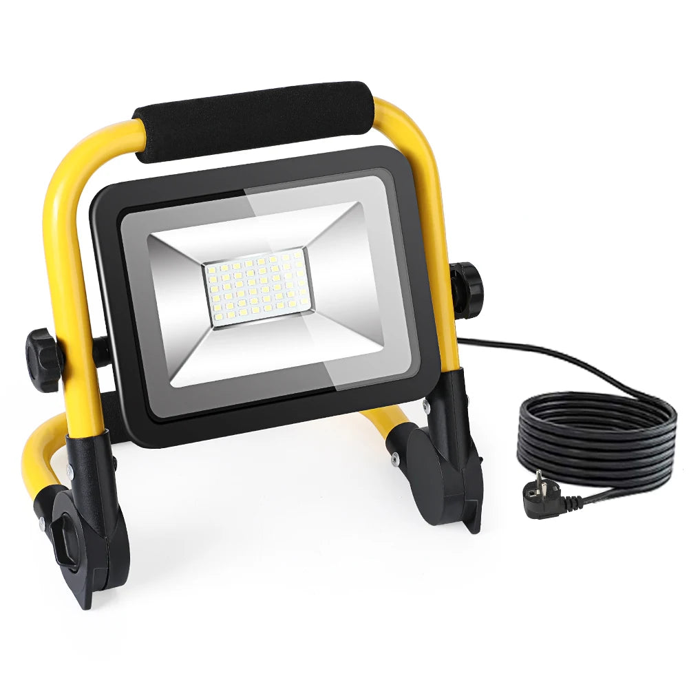 Portable LED Flood Light LED Work Light Portable LED Flood Light IP65 Waterproof Spotlight 5M Wire Plug Emergency Lights Stand Vue color as show