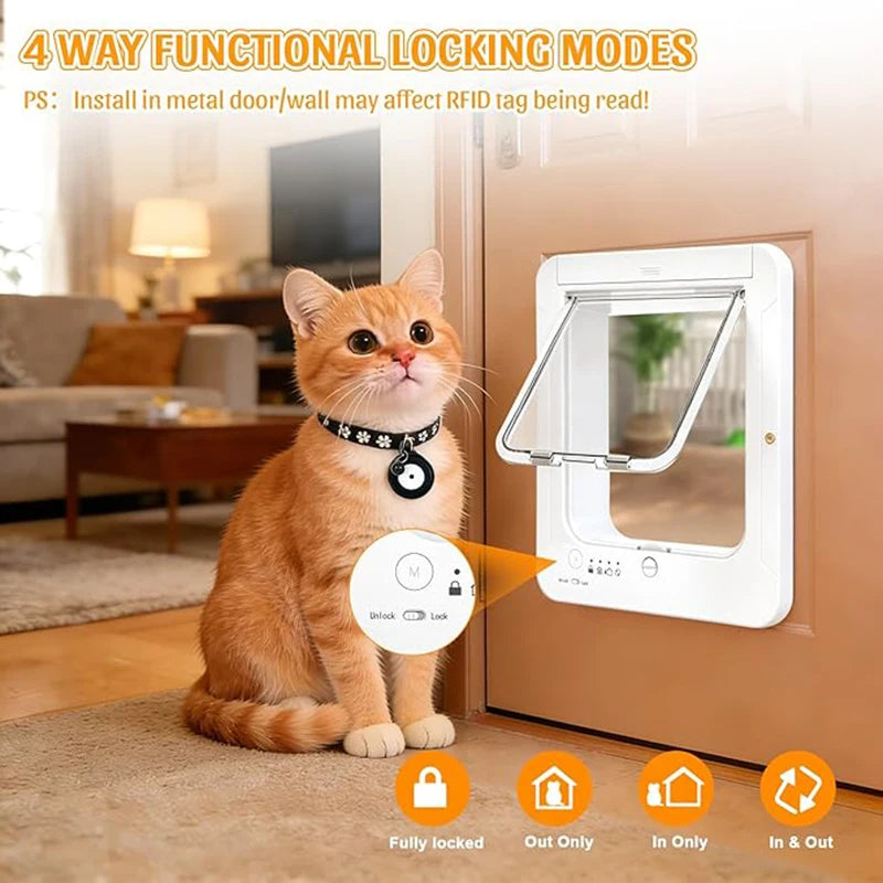 Smart Cat Door with Collars Sensor Key Cat Door Collar Activated with Remote Control 4 Way Locking Cat Flap Automatic Pet Door Vue