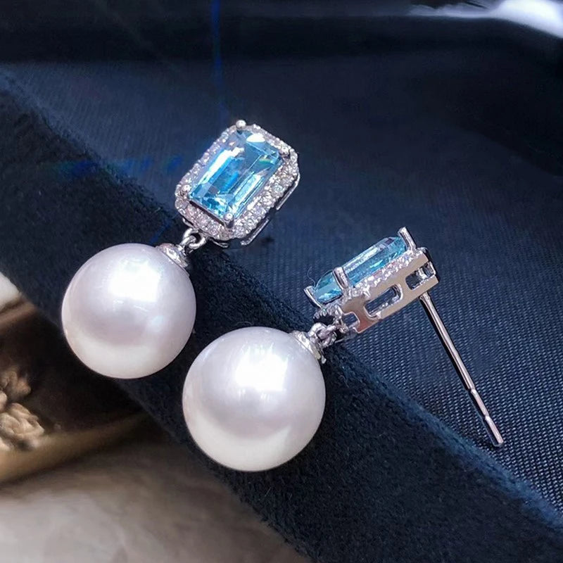 Huitan Sky Blue Cubic Zirconia Pearl Drop Earrings for Women Drop Earrings Vue