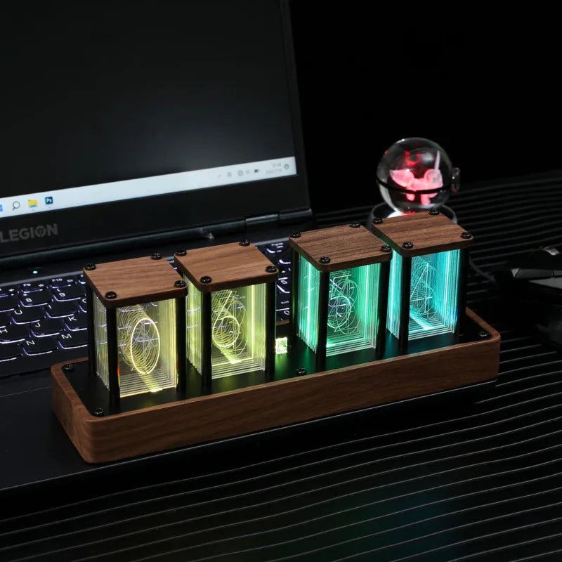 Nixie Tube Style Glow Alarm Clock Preassembled WiFi Time Sync Desktop Timer For Home Office Bedroom Ideal Gift For Teens Vue