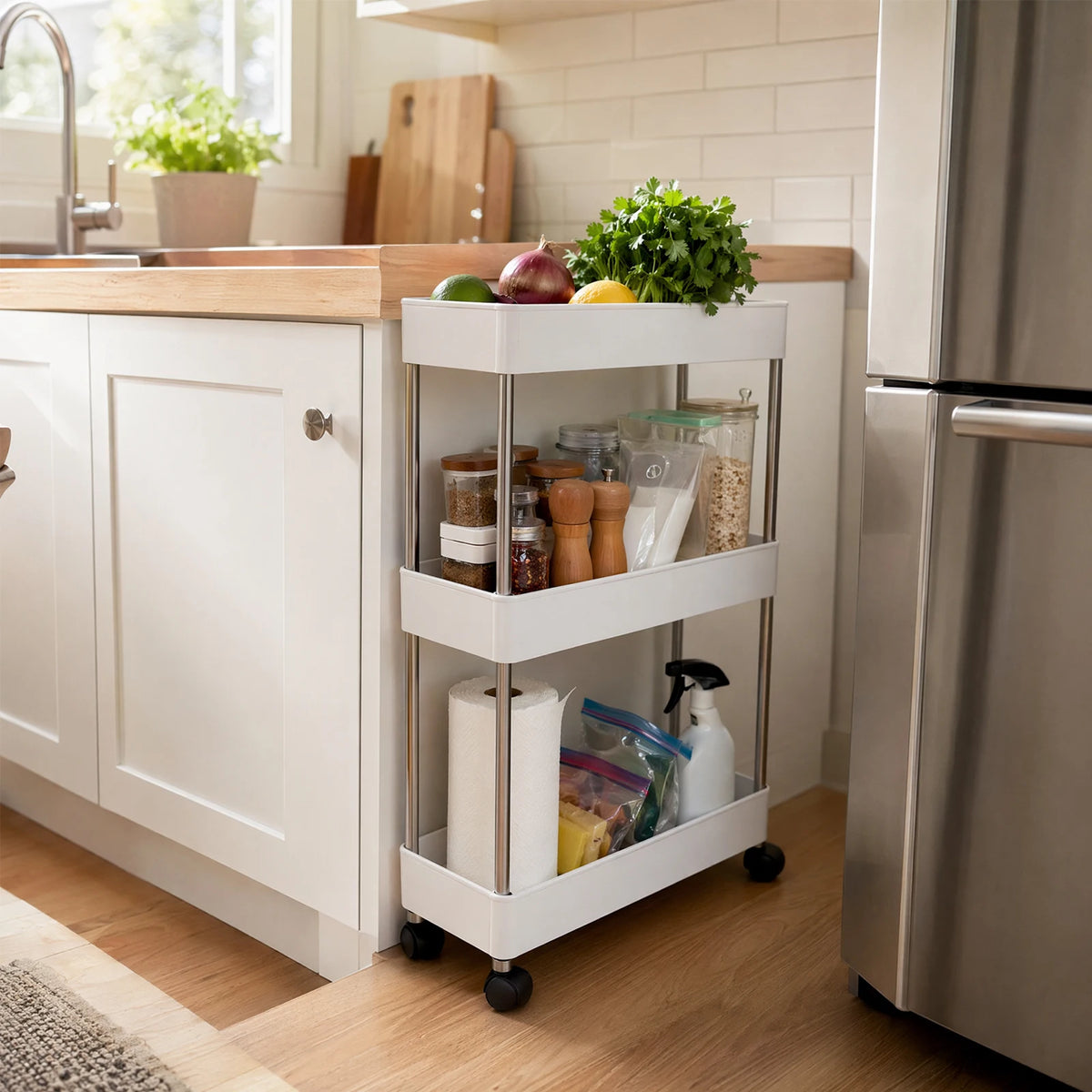 3-Tier Slim Rolling Shelving Unit for Kitchen & Bathroom Rolling Shelving Unit Vue