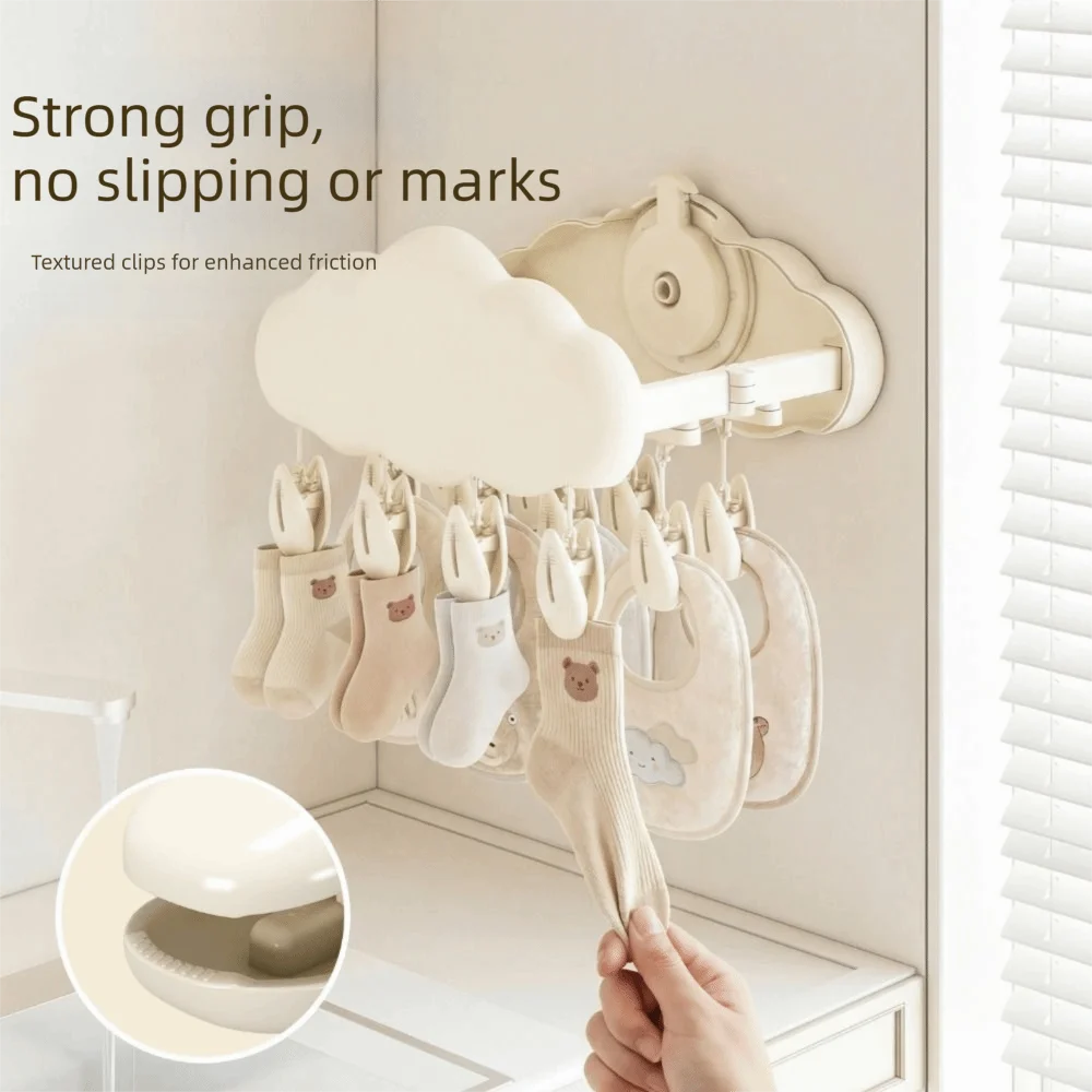 Folding Folding Drying Rack Suction Cup Expandable Baby Clothes Hanger Windproof Cloud Shape Hanging Underwear Holder Home Use Vue