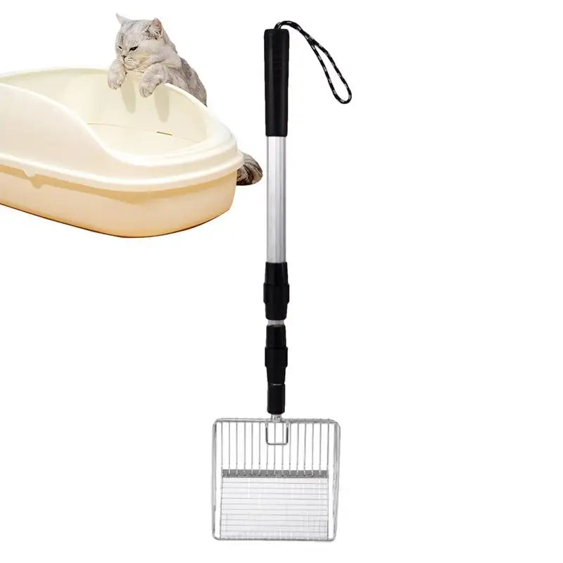 Metal Cat Litter Scoop Retractable Handle Cat Poop Spoon Multiplehole spacing Spoon Chicken Coop Rake Shovel for Separating Poop Vue