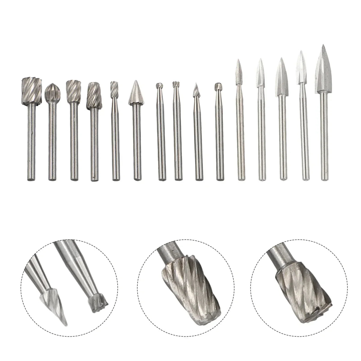 15-Pc HSS Wood Carving Engraving Burr Bit Set – 1/8" Shank Rotary Carving Bit Set Vue