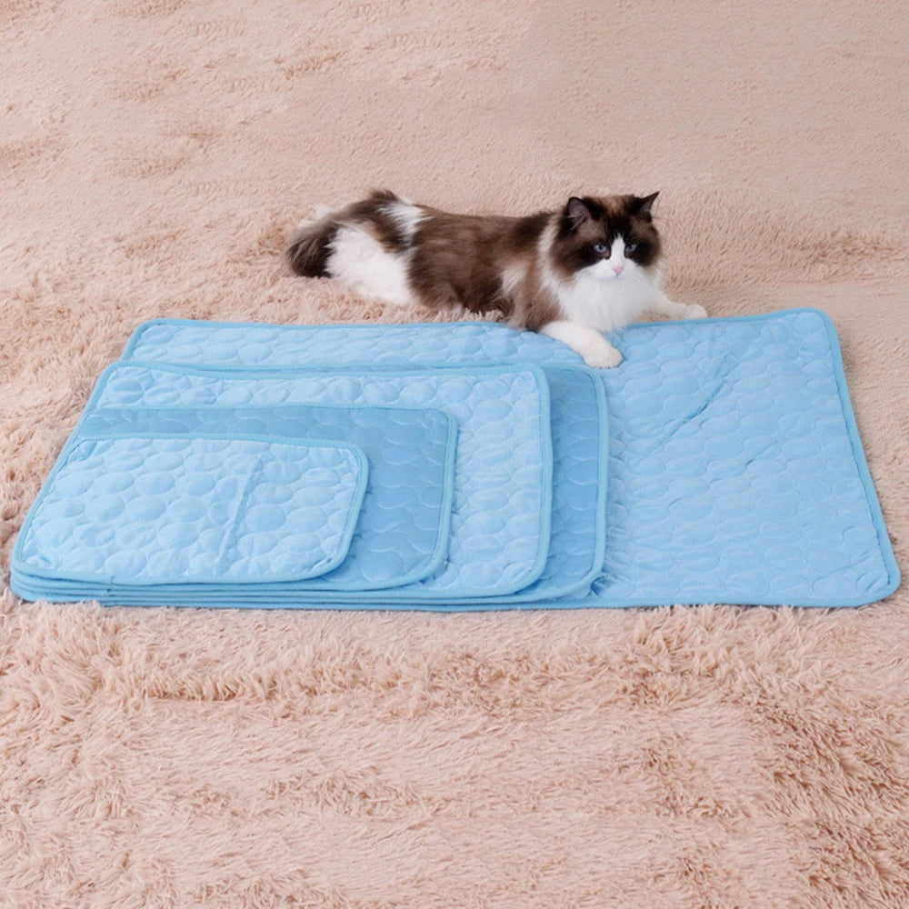 5 Sizes Pet Cooling Mat Dog Cat Sleeping Pad Cool Ice Silk Vue