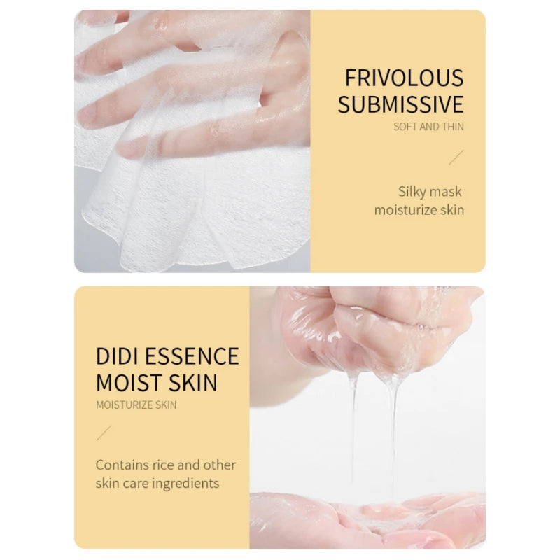 10 Pieces of Rice Puree Facial Mask, Moisturizing, Firming and Hydrating, Korean-Style Skin Care Mask Sheet Vue