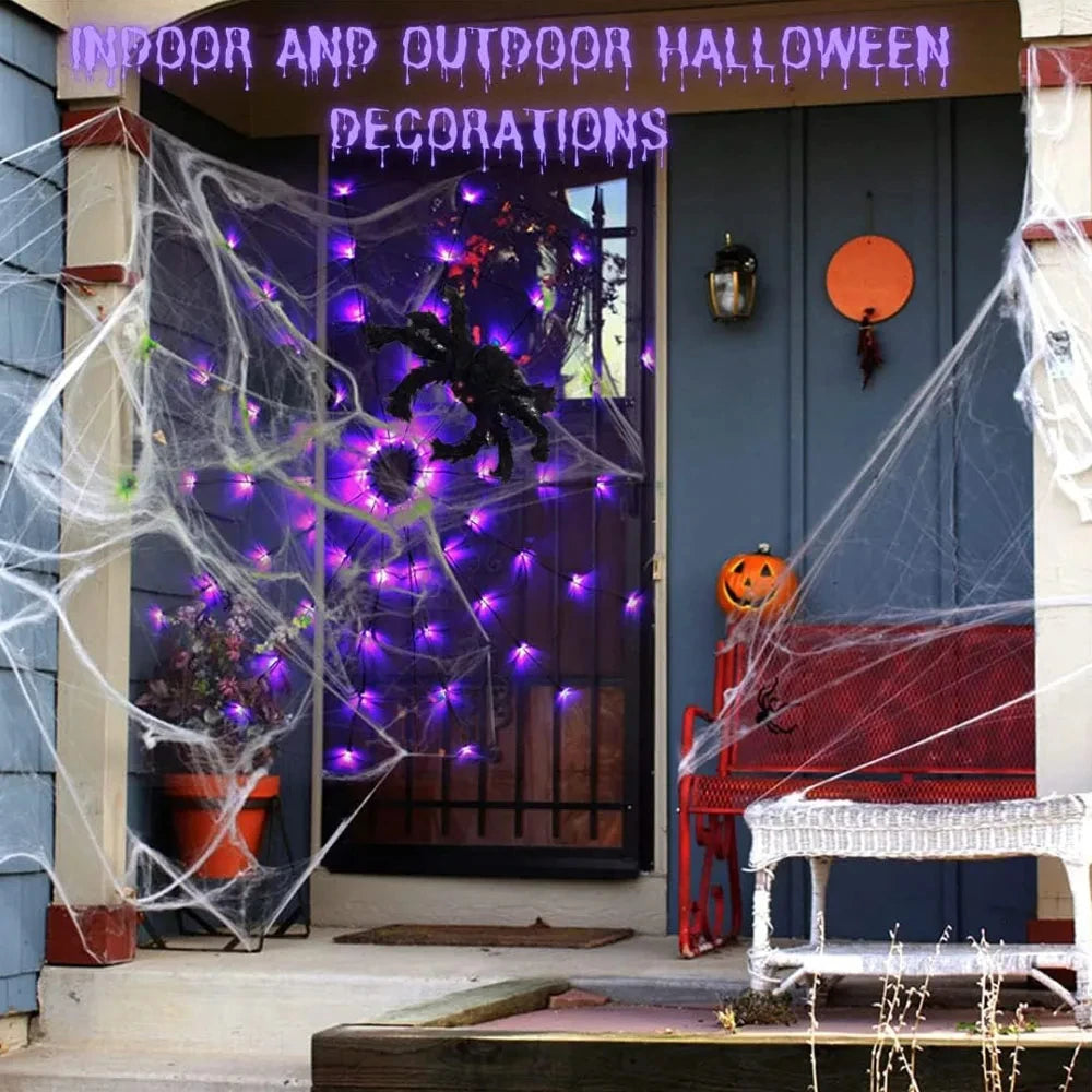 Halloween Spider Web Decorative Net Lights 70LED Battery Operated For Haunted House Ghost Festival Halloween Home Party Decor Vue
